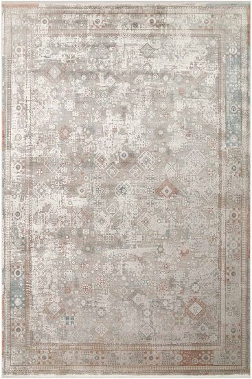 Hisar85 Cream Grey Persian & Oriental Distressed Bedroom Rug