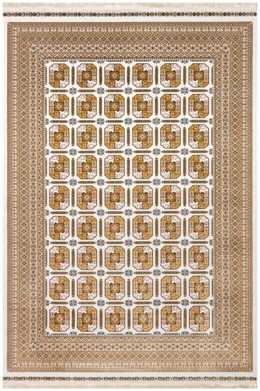 Mihra85 Beige Brown Geometric Bordered Indoor Rug