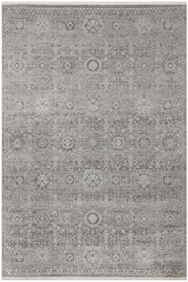 Peace85 Grey Cream Floral Distressed Bedroom Rug