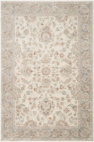 Bergama85 Cream Grey Floral Bordered Living Room Rug