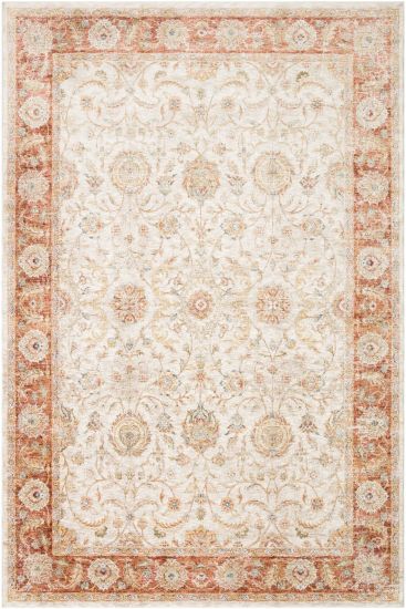 Bergama85 Cream Brown Floral Bordered Area Rug