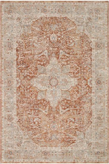 Bergama85 Floral Bordered Cream Brown Area Rug