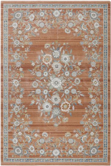 Floor85 Brown White Floral Bordered Indoor Rug