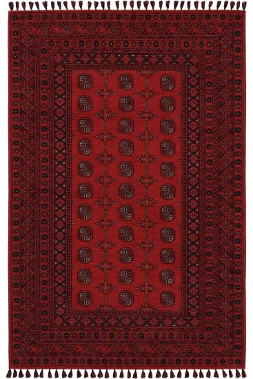 Atlas85 Red Black Oriental Bordered Bedroom Rug