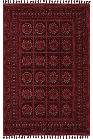 Atlas85 Red Black Modern Oriental Bedroom Rug