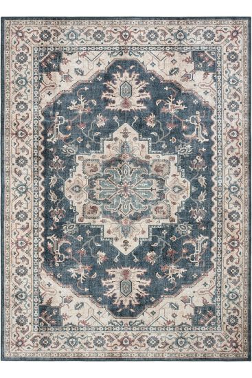 Private85 Blue Beige Oriental Bordered Living Room Rug