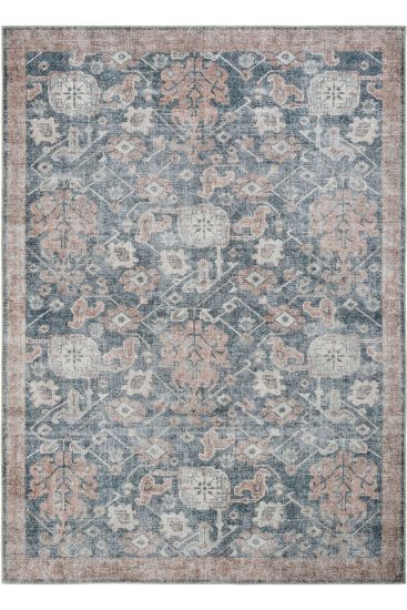 Private85 Blue Orange Oriental Bordered Living Room Rug