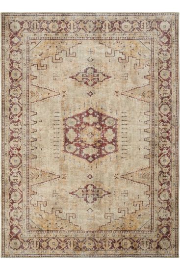 Private85 Beige Red Oriental Bordered Bedroom Rug