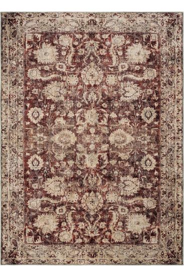 Private85 Beige Red Oriental Bordered Living Room Rug