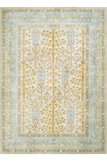 Private85 Gold Blue Oriental Bordered Living Room Rug