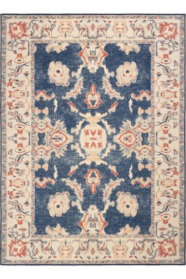 Private85 Cream Blue Oriental Bordered Indoor Rug