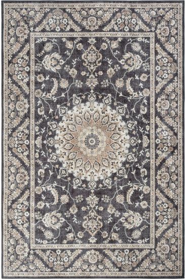 Private85 Black Cream Oriental Bordered Bedroom Rug