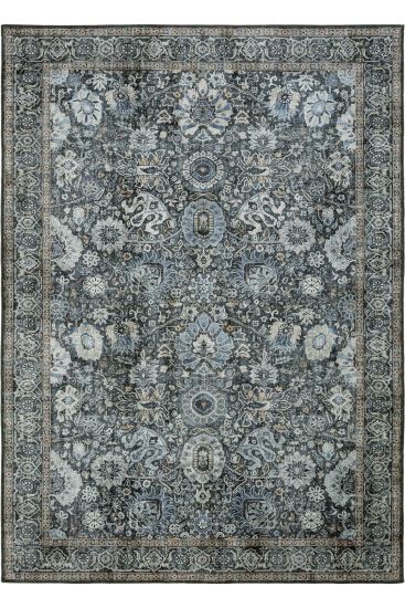 Private85 Grey Blue Oriental Bordered Area Rug