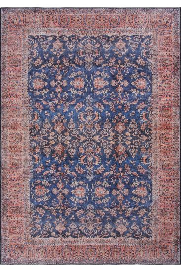 Private85 Blue Red Oriental Bordered Bedroom Rug