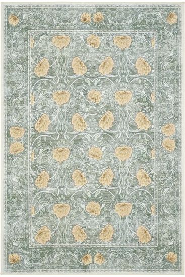 Daisy85 Green Beige Oriental Bordered Area Rug