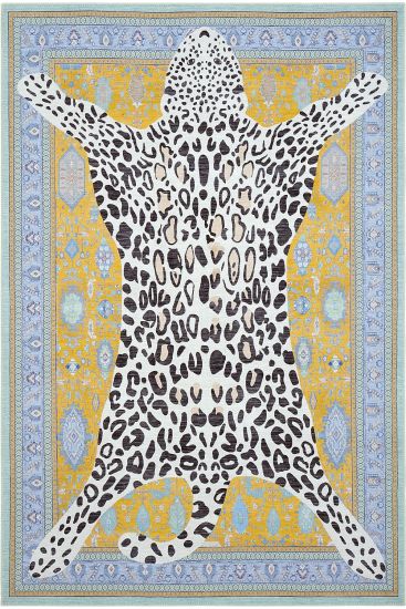 Jagora85 Gold Blue Modern Oriental Indoor Rug