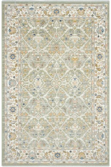 Zaraf85 Green beige Patterned Bordered Indoor Rug