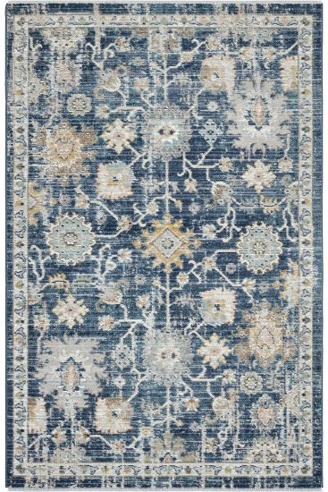 Zaraf85 Blue Beige Patterned Bordered Living Room Rug