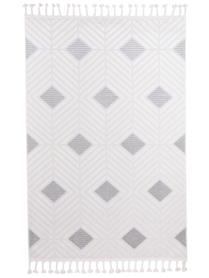 Monaca White Grey Patterned Bedroom Rug