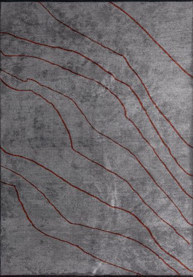 Curvy Grey & Red Abstract Area Rug