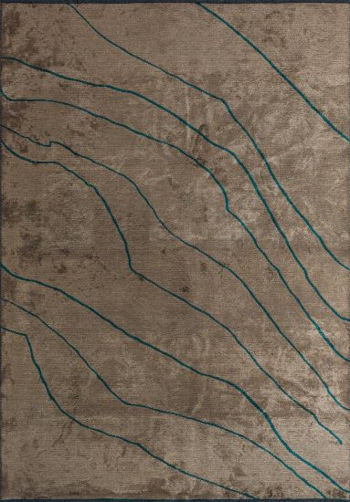 Curvy Brown & Green Abstract Living Room Rug