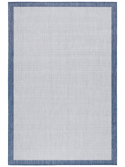 Fesco Grey Blue Plain Bordered Outdoor Area Rug