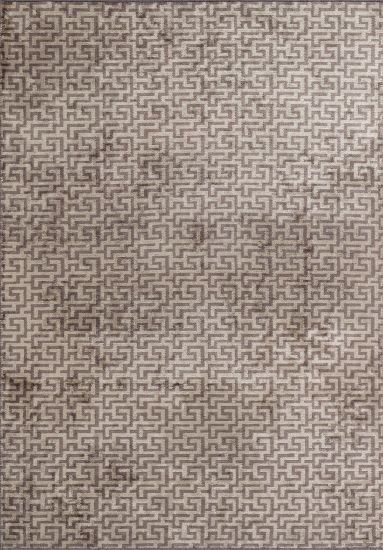 Brown & Cream Flannel Geometric Modern Rug