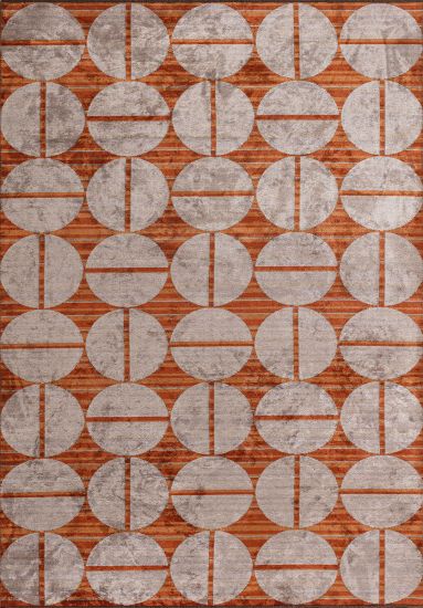Enhance Beige Orange Geometric Area Rug