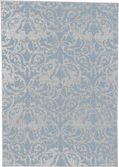 Meadow Grey Blue Damask Outdoor Area Rug