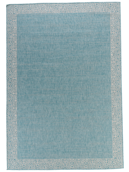 Meadow Blue Grey Bordered Plain Outdoor Area Rug
