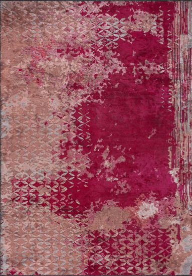 Shiny Red & Brown Floral Living Room Rug