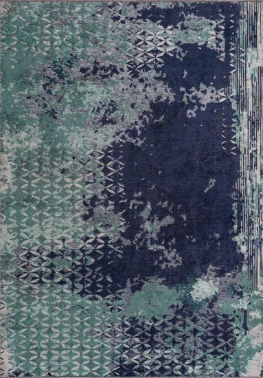 Geometric Blue Green Shiny Area Rug