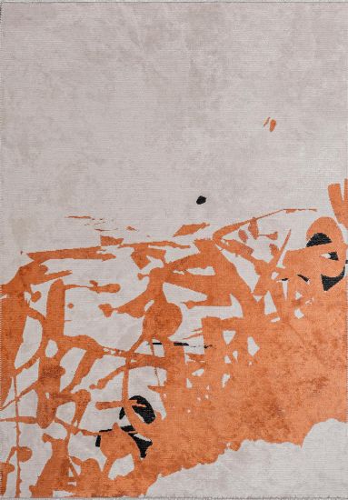 Exotic Grey & Orange Abstract Living Room Rug