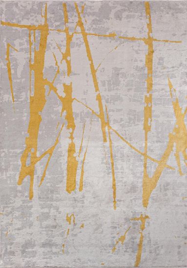 Ashen Yellow & Grey Abstract Living Room Rug