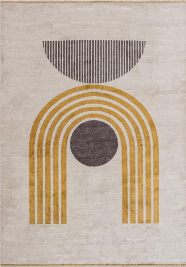 Yellow Evolve Cream  Abstract Modern Area Rug
