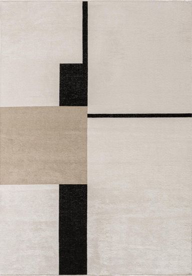 Sizzle Cream & Black Geometric Area Rug