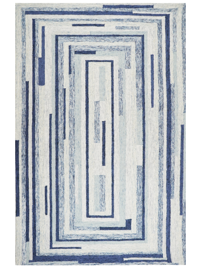 Geometric White & Blue Hand-Tufted Living Room Rug