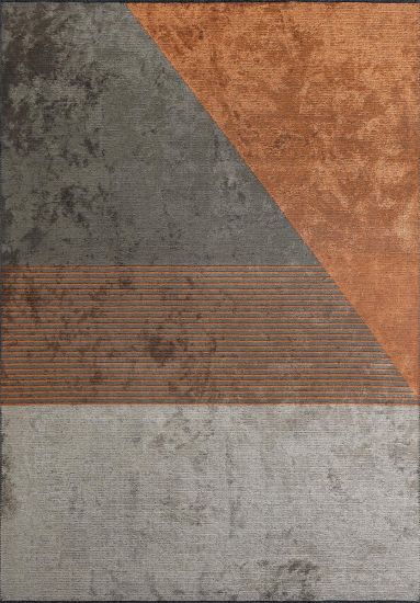 Lucenz Grey Orange Geometric Modern Rug