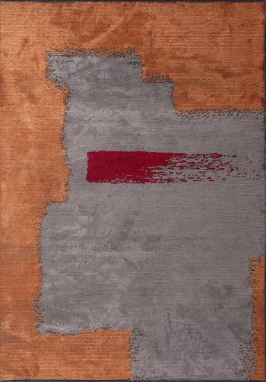 Ebony Grey & Orange Abstract Modern Rug