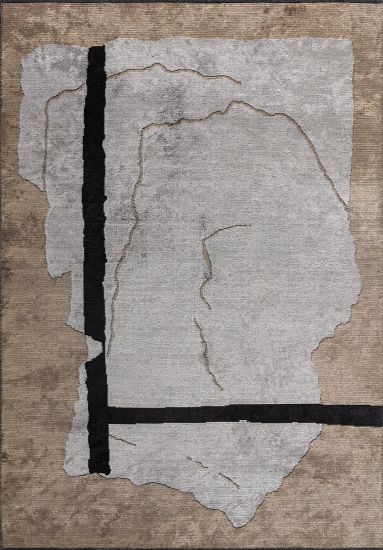 Abstract Beige Grey Frost Indoor Rug