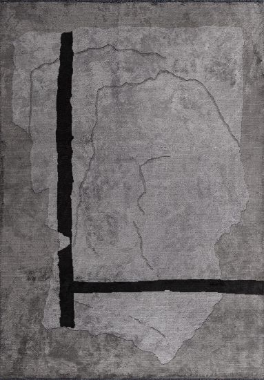 Abstract Grey & Black Frost Modern Rug