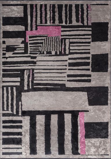 Feeble Grey Black Geometric Living Room Rug