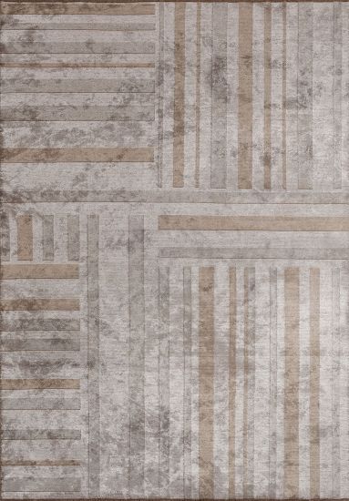 Fluffy Grey Geometric Area Rug