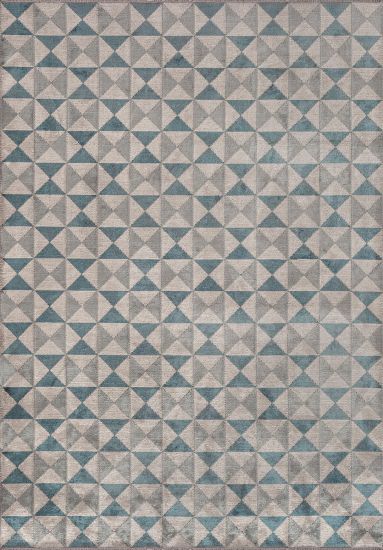 Geometric Fizz Grey & Blue Modern Area Rug
