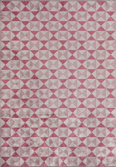 Fizz Pink & Cream Geometric Bedroom Rug
