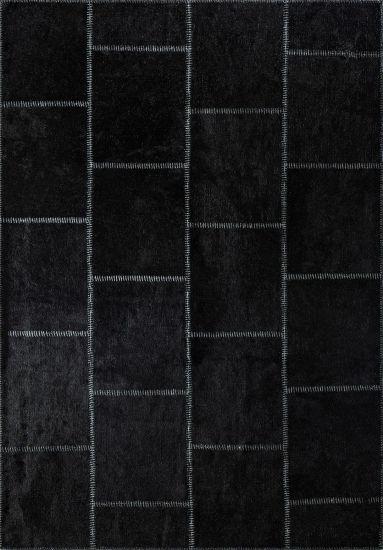 Geometric Black Fern Modern Rug