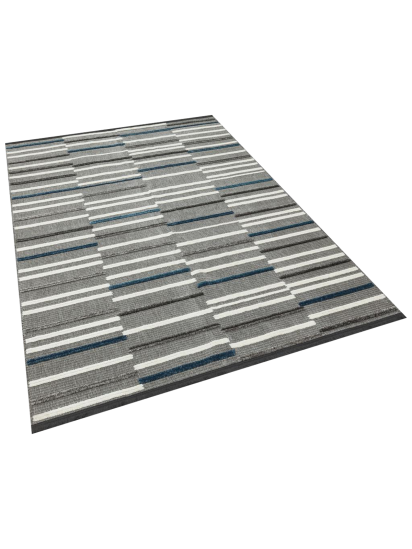 Bertrice Grey Cream Stripe Modern Rug