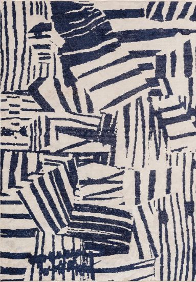 Phoenix Cream & Blue Abstract Dining Room Rug