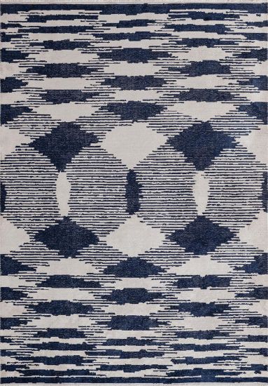 Elude Geometric Blue & Cream Living Room Rug