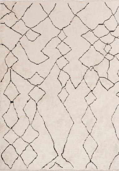 Cream & Black Abstract Erena Bedroom Rug